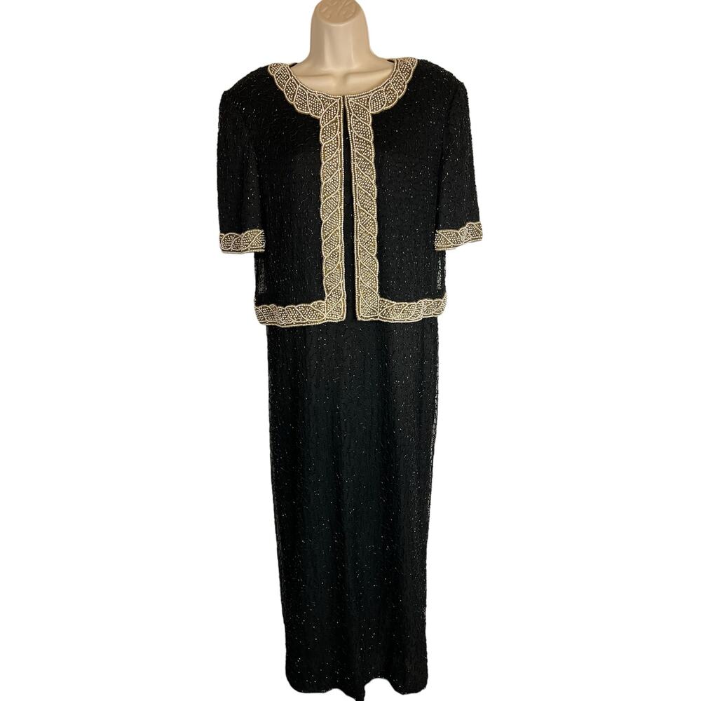 Camille Marie Beaded Silk evening gown L large Formal Black Tie Dinner Banquet